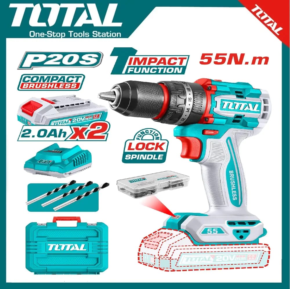 Cordless Impact Drill – 20V | Brushless Motor | TOTAL TIDLI20558