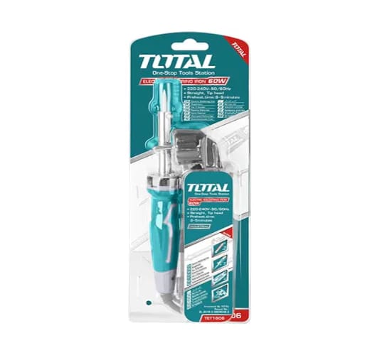 TOTAL Soldering Iron – TET1606 | 60W | 220–240V | Replaceable Tip | Straight Head | Electronics Repair Tool
