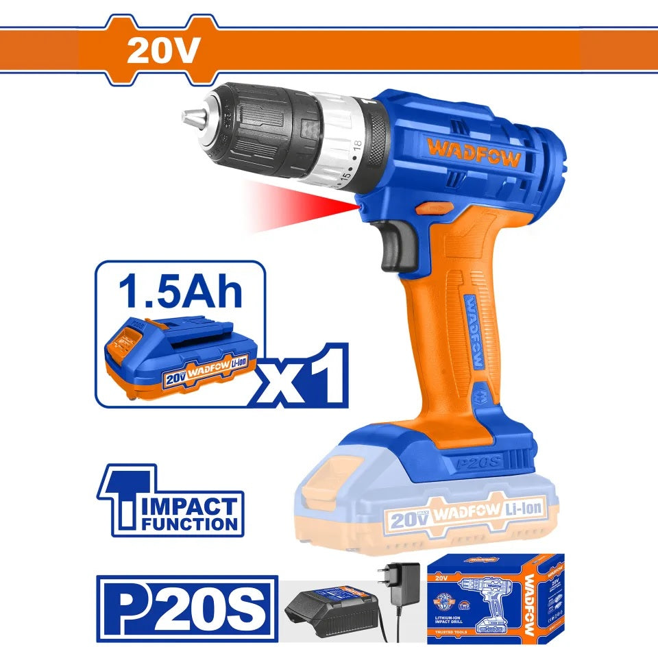 Cordless Impact Drill – 20V | Dual Speed | 2 Batteries | 35Nm Torque
