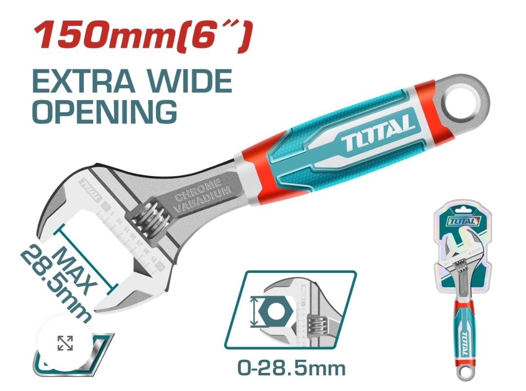 Adjustable Wrench – 6″ / 150mm | Cr-V Steel | Rubber Grip Handle