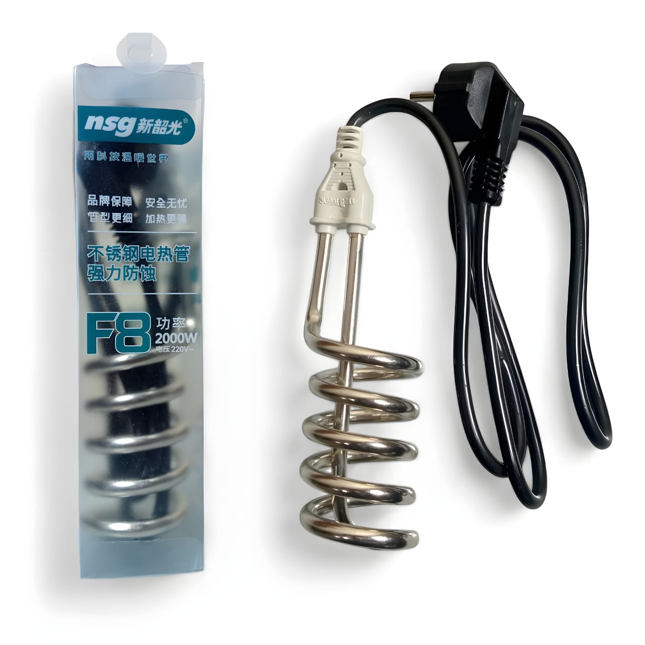 Electric Water Heating Rod – NSG F8 | 2000W | Shock-Proof | Fast Heating | Stainless Steel Coil