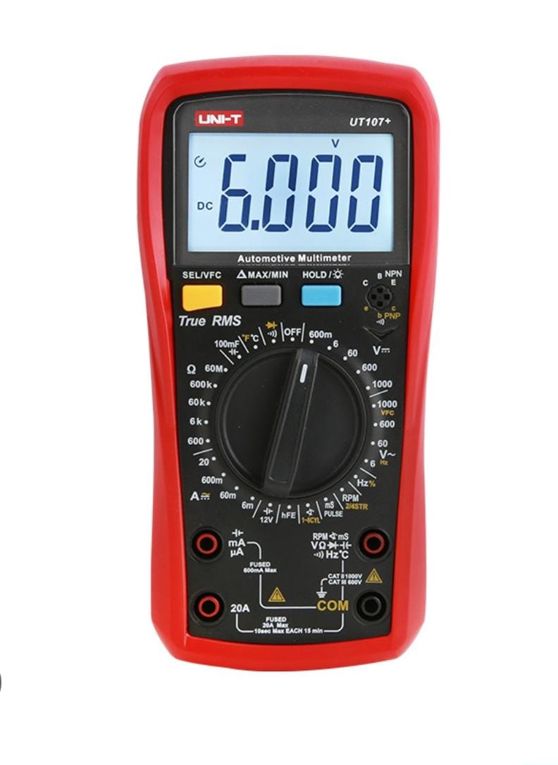 Automotive Digital Multimeter – UNI-T UT107+ | RPM, Dwell, Battery Test | True RMS | CAT III 600V