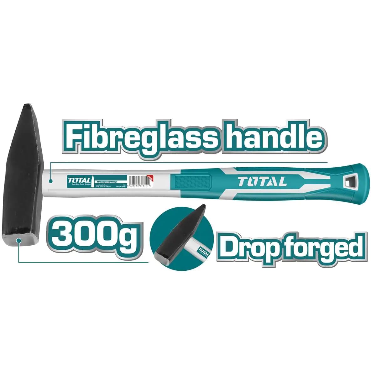 Machinist Hammer – 300g | TOTAL Brand | Fiberglass Handle