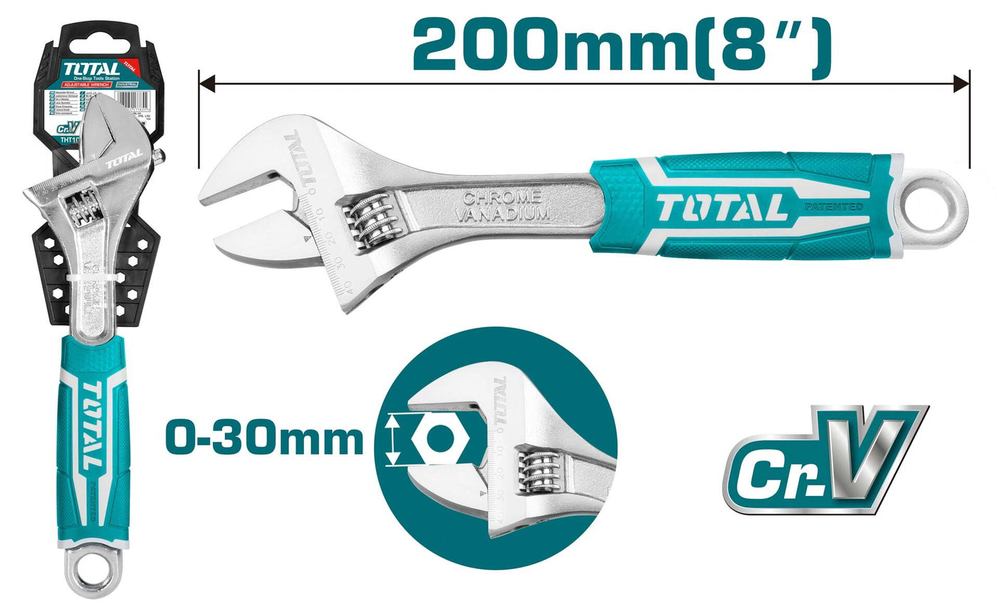 Adjustable Wrench – 8″ / 200mm | Cr-V Steel | TOTAL Brand