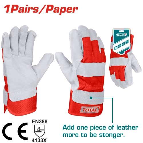 Leather Work Gloves – 10.5" | Cow Split Leather | TOTAL | Rubberized Cuff