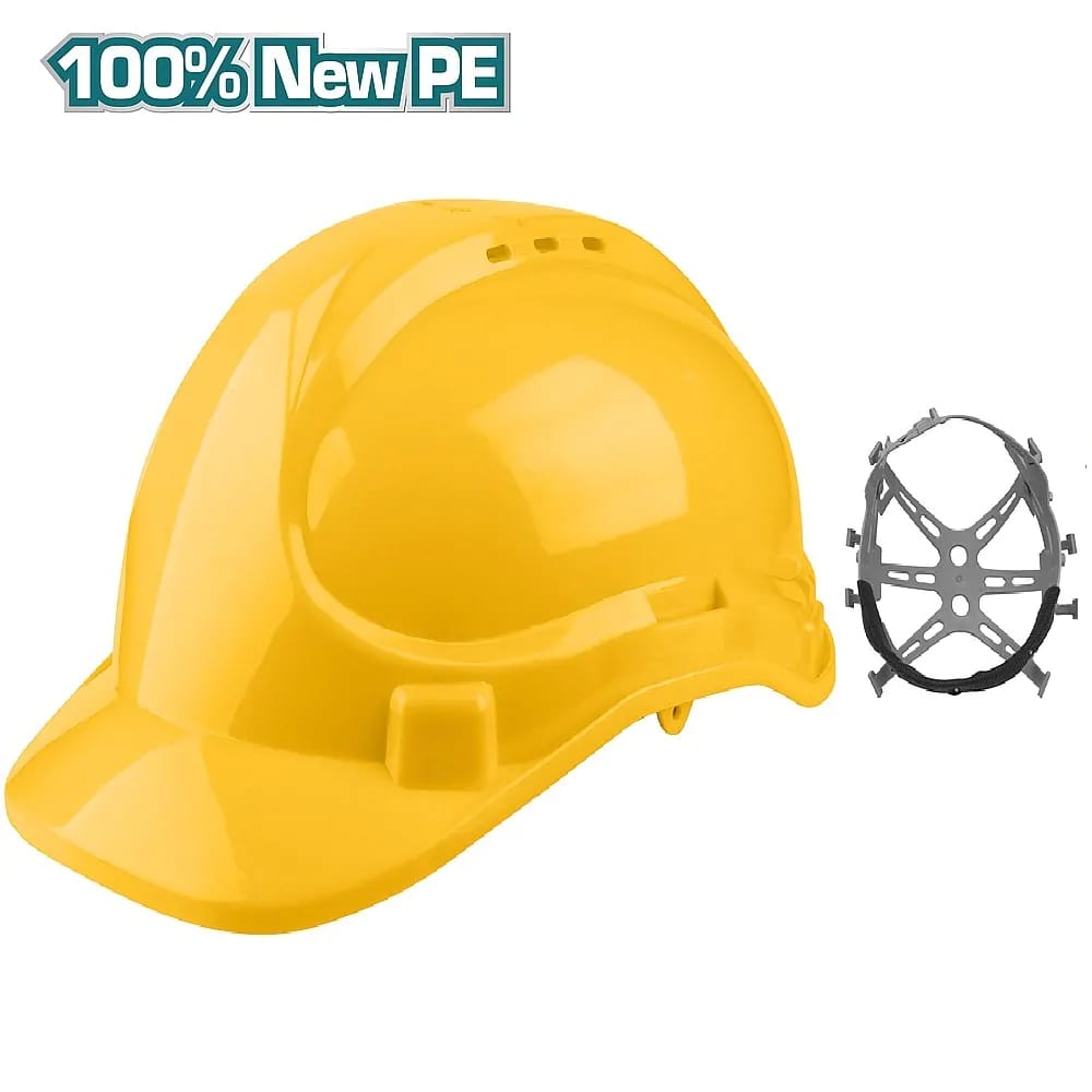 Safety Helmet – TOTAL | Yellow | PE Shell | Adjustable Fit | 8-Point Suspension